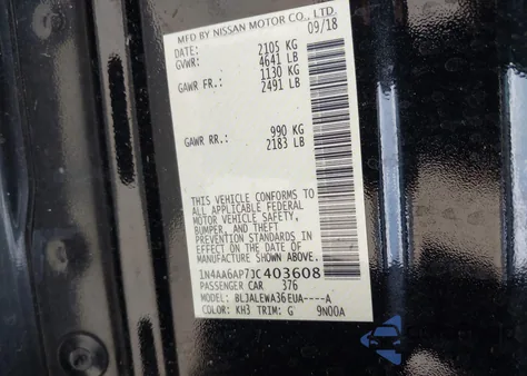 2018 Nissan Maxima 3.5 Sl из США, поврежденный, VIN 1N4AA6AP7JC403608